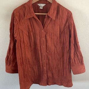 Christopher & Banks orange button up top with 3/4 sleeves | size XL